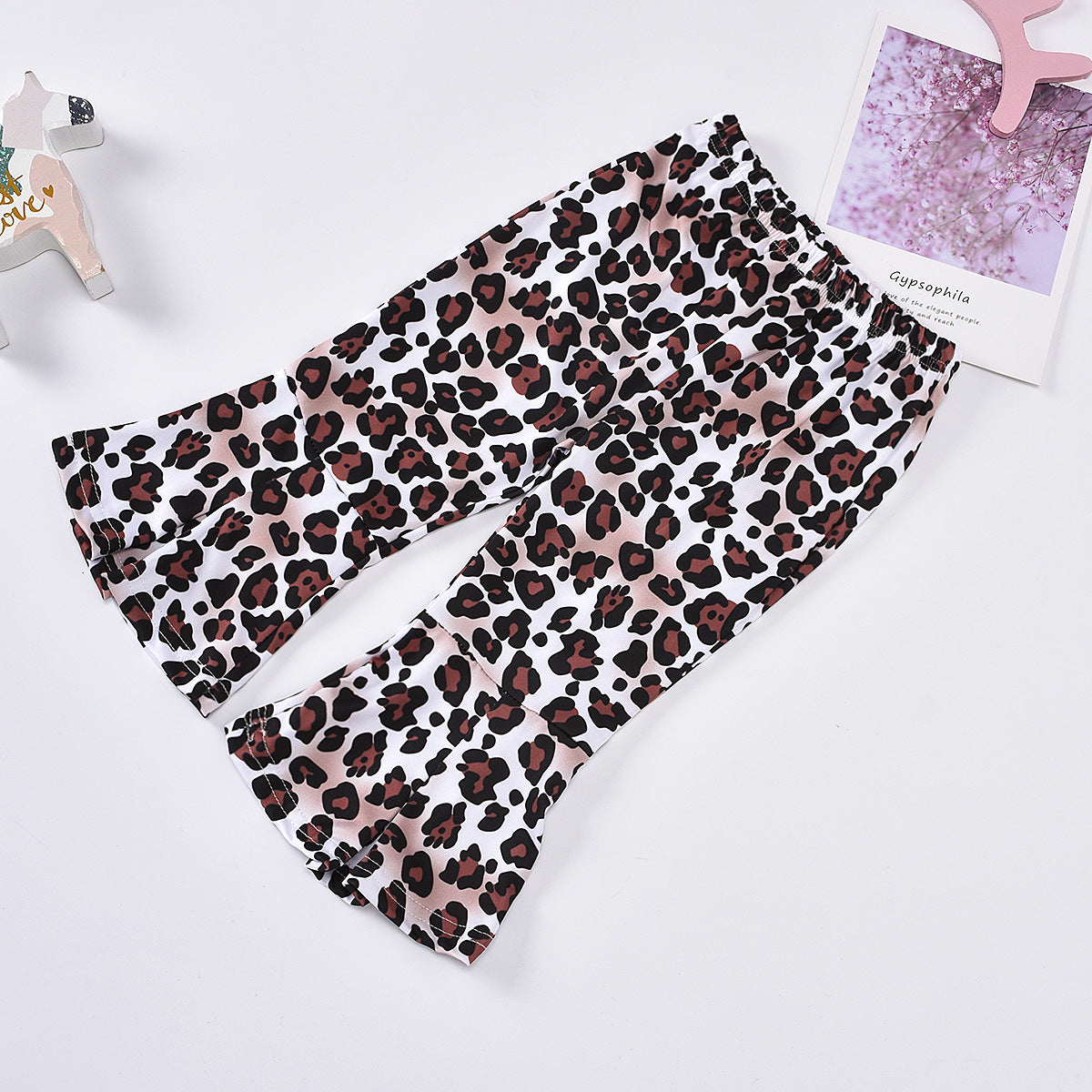 Girls Bow Detail Top and Leopard Flare Pants Set