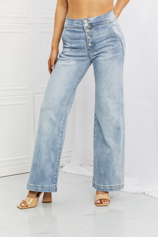 Vibrant MIU Full Size Jess Button Flare Jeans